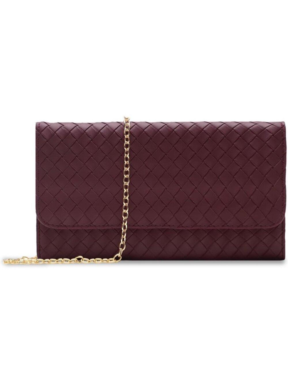 Women's Burgundy Red Clutch Purse Removable Gold Chain Evening Crossbody Bags